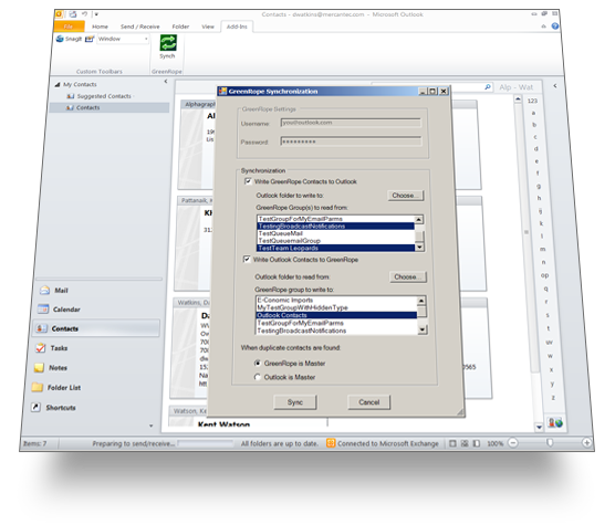 Outlook 2010 Syncing with GreenRope