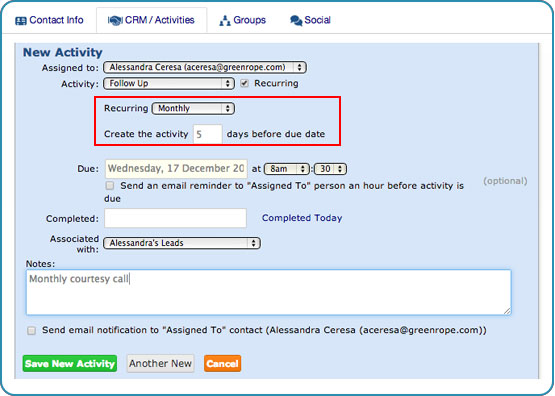 recurring CRM activities