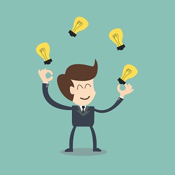 businessman juggling  with light  bulbs